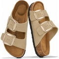 Project Cloud 100% Genuine Leather Footbed Sandals For Women 2026 Comfortable Beach Essentials Womens Sandals Memory Foam Vacation Essentials Slides For Women Footwear (Santorini)