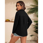 Hotouch Womens Button Down Shirts Linen Cotton Long Sleeve Blouses Casual Collared Loose Fit Gauze Tops With Pocket