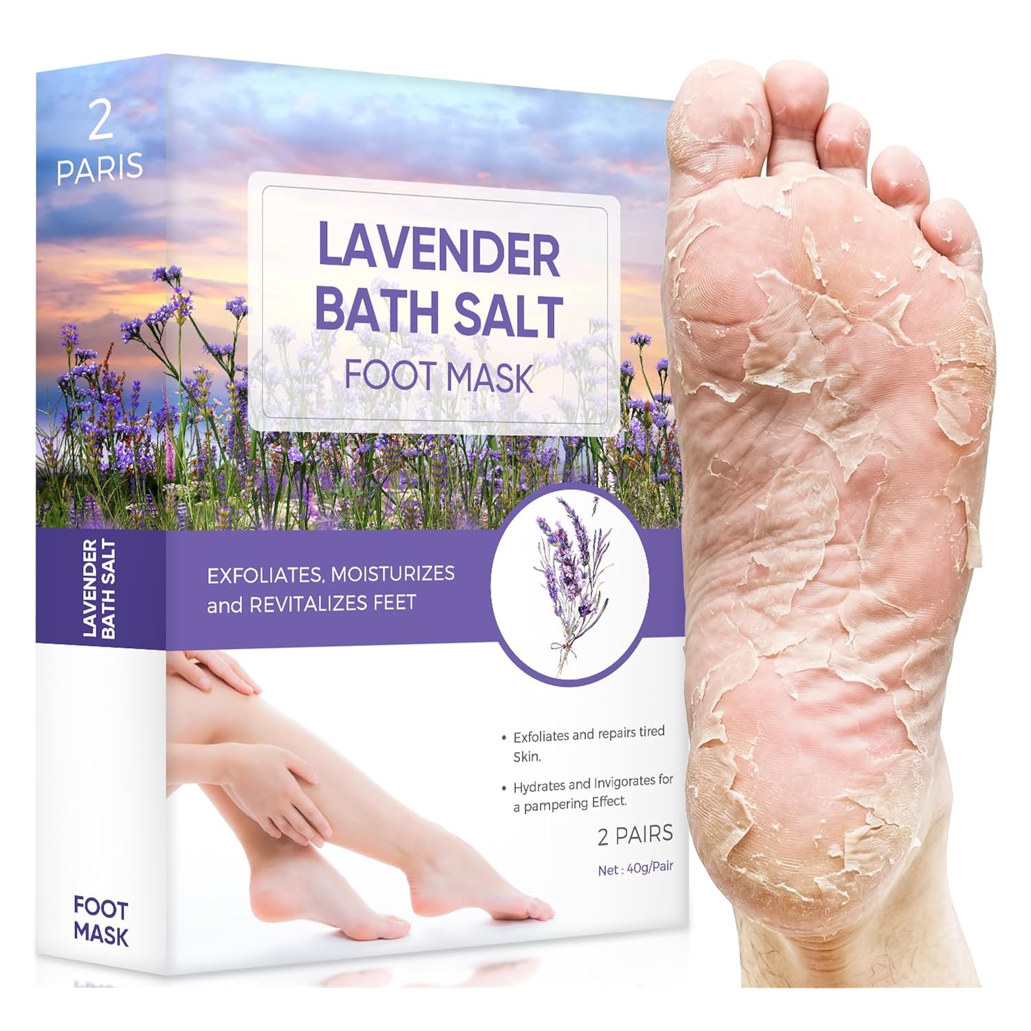 Foot Peel Mask, Lavender Foot Mask Natural Exfoliator for Dry Dead Skin, Callus, Peeling Foot Mask Repairs Heels & Removes Cracked Feet & Rough Heels Enjoy Baby Soft Smooth Feet