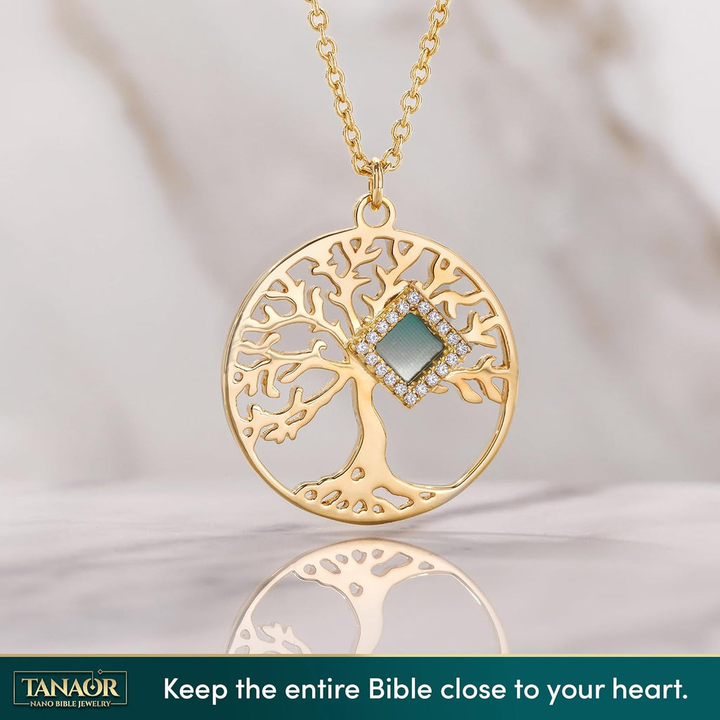 TANAOR Nano Bible Tree of Life Religious Pendant Necklace,– Mother’s Day Religious Jewelry for Mom, Religious Gifts for Mother Bible Necklace