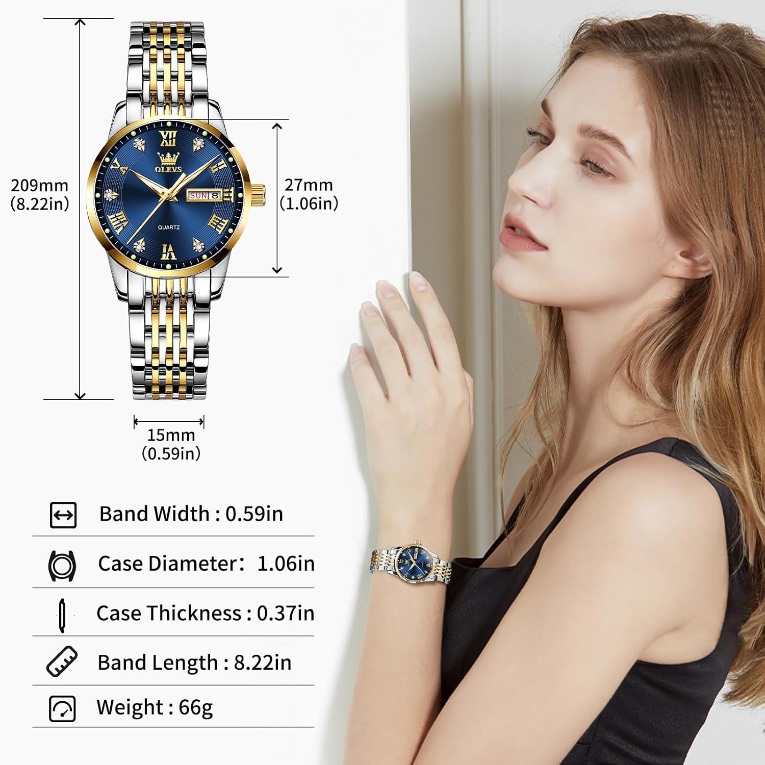 Olevs Luxury Ladies Watches,Women'S Watch With Day And Date,Female Watch For Small Wrist,Gold Stainless Steel Watches For Women,Easy Read Ladies Wrist Watches Waterproof（Adjustable Strap