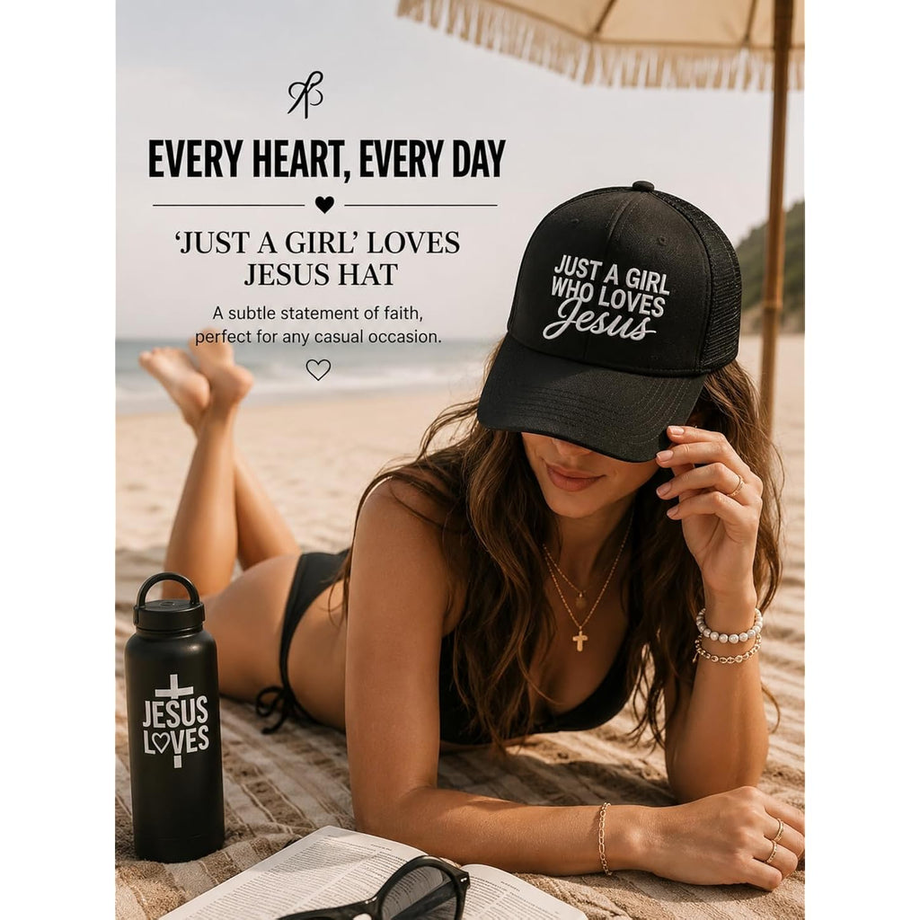 Christian Hat for Men Women - Premium Embroidered Faith Baseball Cap - Religious Jesus Gifts, Mesh Back Trucker Hats Just a Girl Who Loves Jesus-black