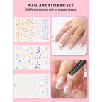 YOOVR Nail Art Kit, Nail Art Tools, Nail Design Tools, Nail Art Brushes Decoration Kit, Nail Dotting Tool, Nail Kit for Beginners, Chrome Nail Powder, Nail Stickers, Nail Rhinestones, Nail Charms Gems