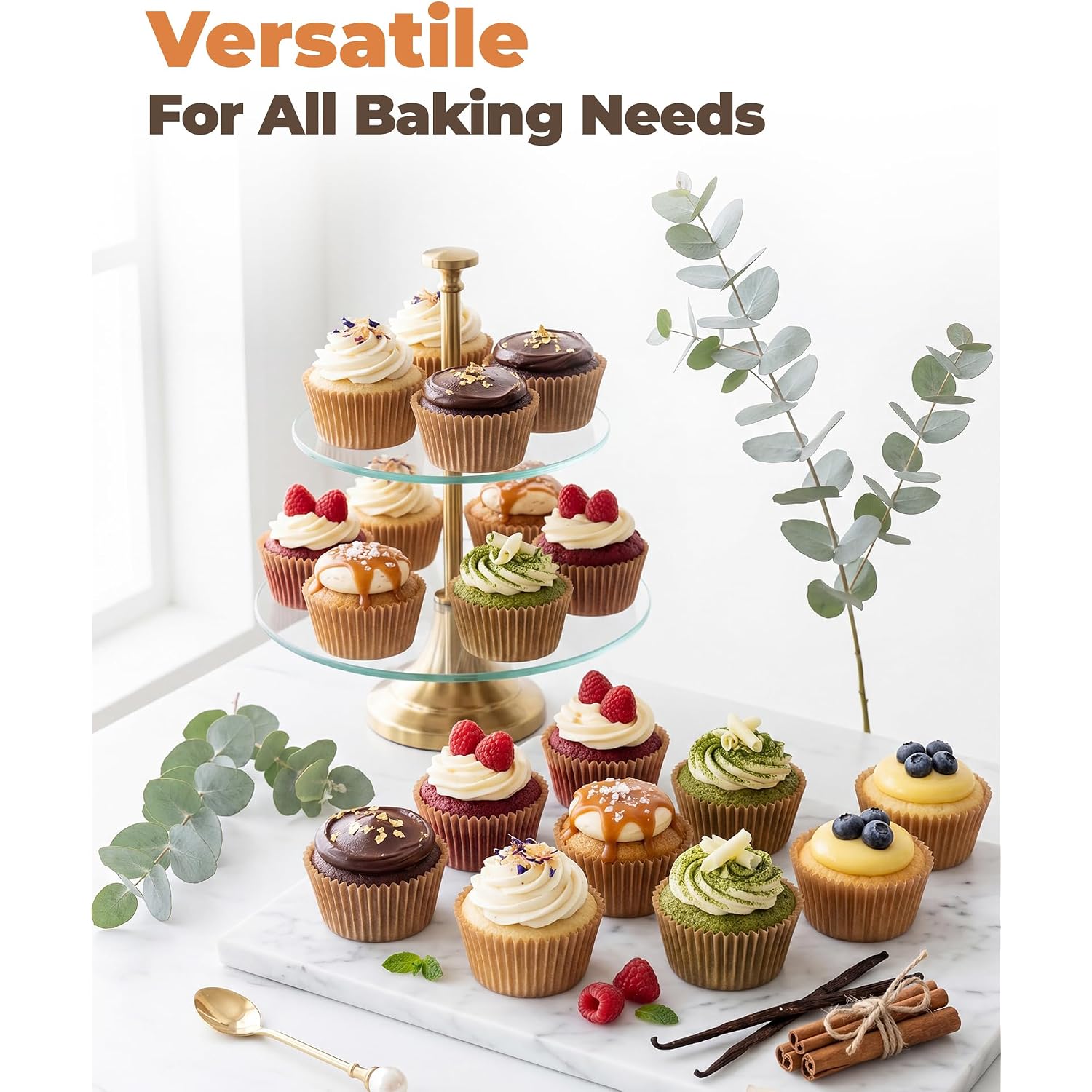 Bake Choice Non-Stick 200Pcs Standard Cupcake Liners For Baking, Natural, Food-Grade Cupcake Wrapper, Greaseproof Parchment Muffin Liners