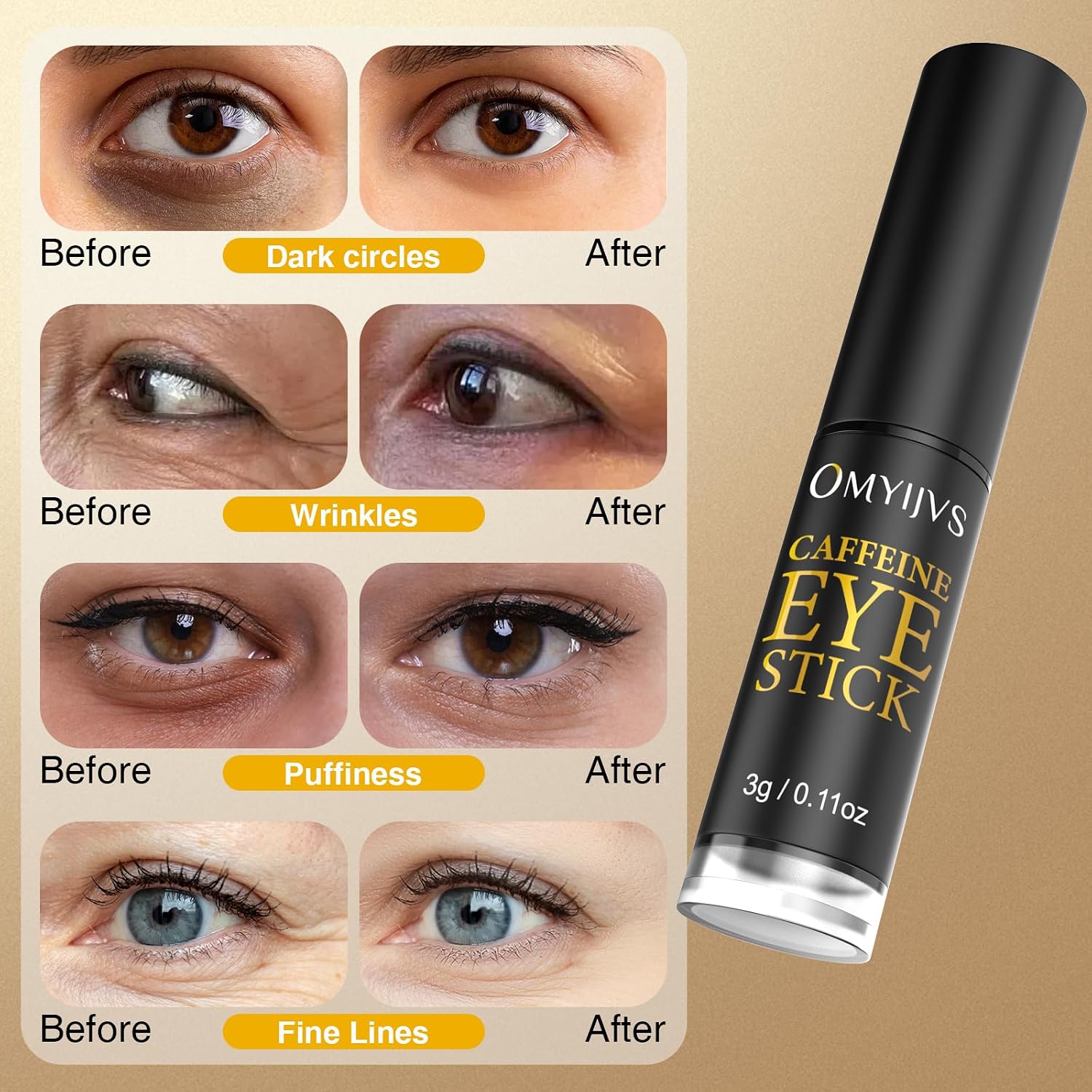 Caffeine Eye Stick With Retinol, Hyaluronic Acid For Dark Circle, Wrinkles, Under Eye Cream Anti Aging For Puffiness And Bags Reduces Fine Lines