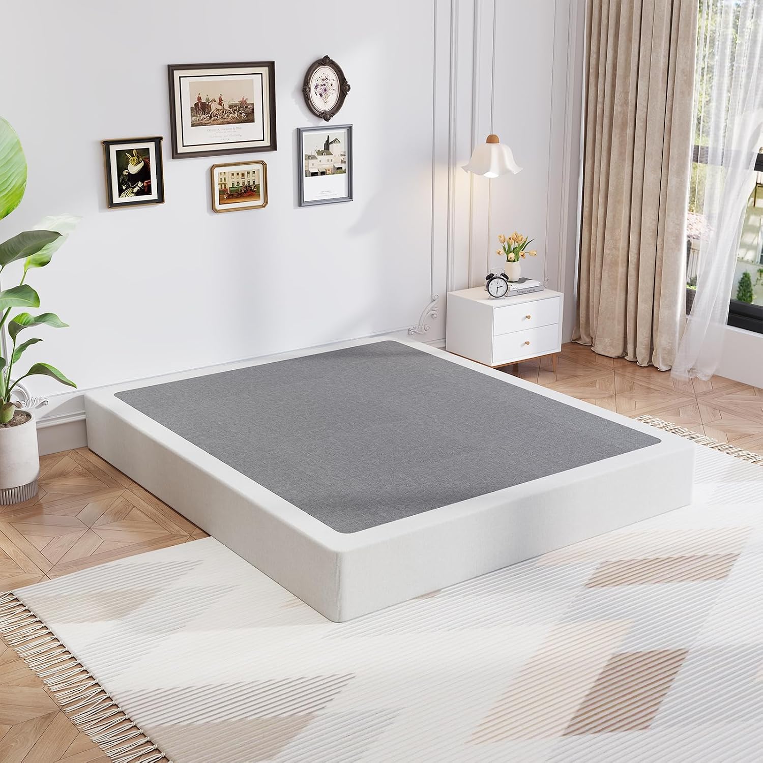 Queen Box Spring, 8 Inch Box Spring For Queen Bed, 3000 Lbs Heavy Duty Metal Frame Mattress Foundation With Fabric Cover, Easy Assembly-Noise Free