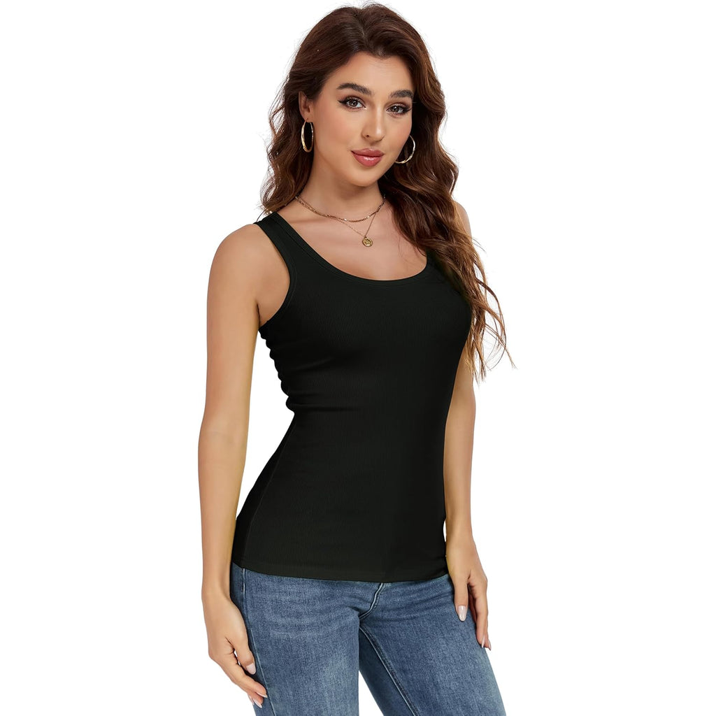 Tank Top for Women Summer Sleeveless Scoop Neck Ribbed Workout Tank Tops Slim Fitted Basic Cami Tee Shirts