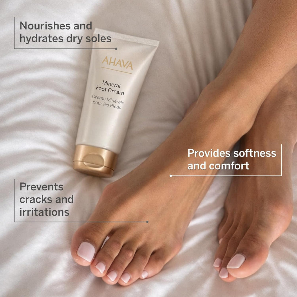 AHAVA Dead Sea Water Mineral Foot Cream - Nourishes & Hydrates Dry Soles, Prevents Cracks & Irritations, with Witch Hazel Leaf, Osmoter blend, Jojoba, Avocado, Sweet Almond & Wheat Germ Oil