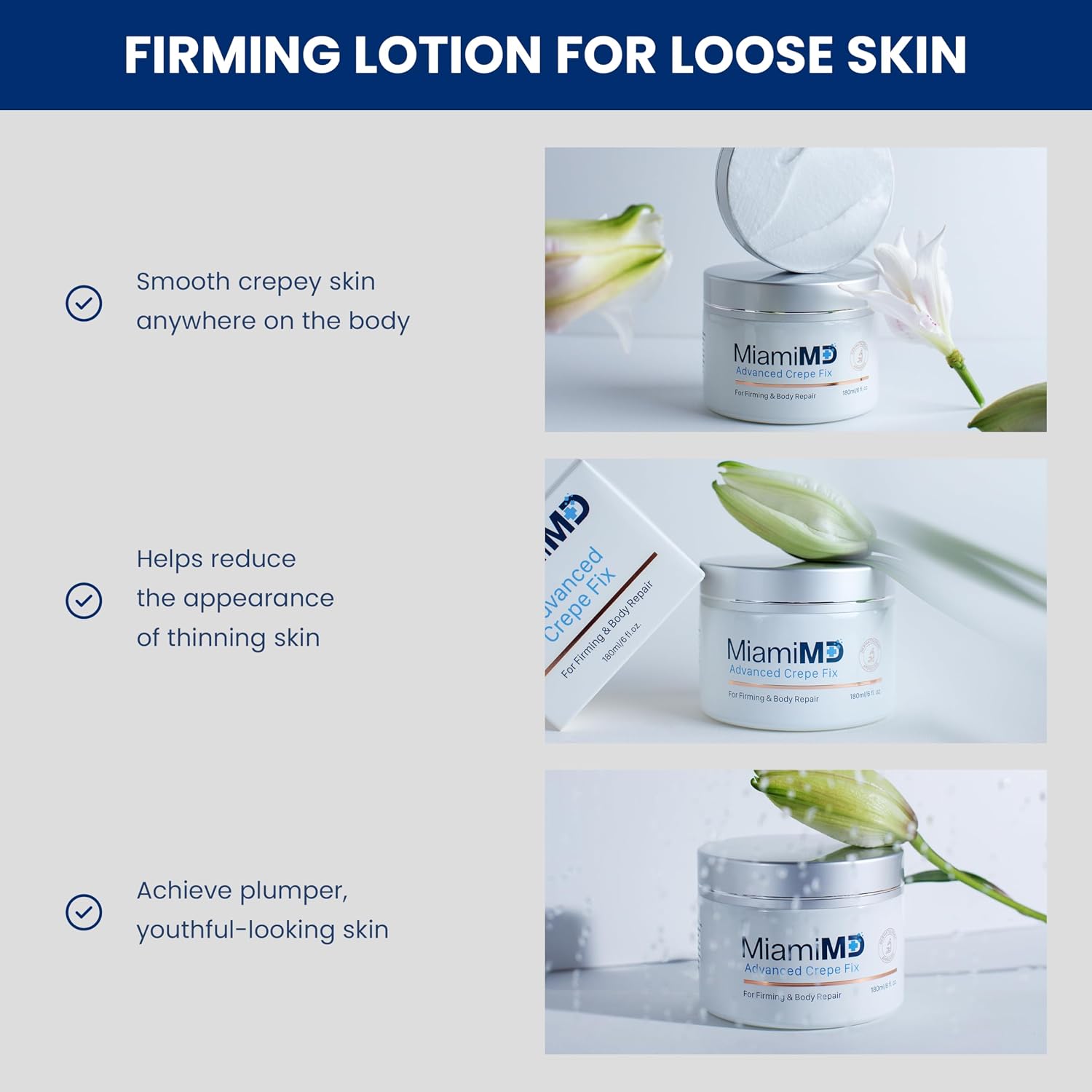 Miami Md Advanced Crepe Fix - Anti Aging Tightening & Firming Cream For Women - Facial And Neck Crepe Erase Cream – Crepey Skin Moisturizer For Softens And Nourishes The Skin For All Types - 6 Fl Oz
