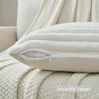 FUTEI Pack of 2 Solid Faux Fur Plush Throw Pillow Covers 18x18 Inch Soft Fluffy Striped Decorative Cushion Cases Modern Farmhouse Accent for Couch Bed Living Room, Cream White