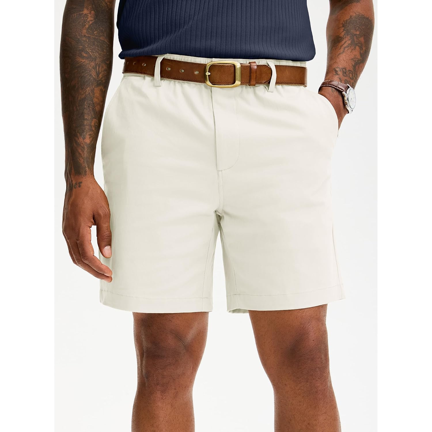 Comdecevis Men'S 7 Inch Cotton Elastic Waist Khaki Shorts | Premium Cotton Blend, Classic Fit, Chino Style, Breathable Comfort, Zip Fly Closure, Summer Casual Wear, Travel And Outdoor