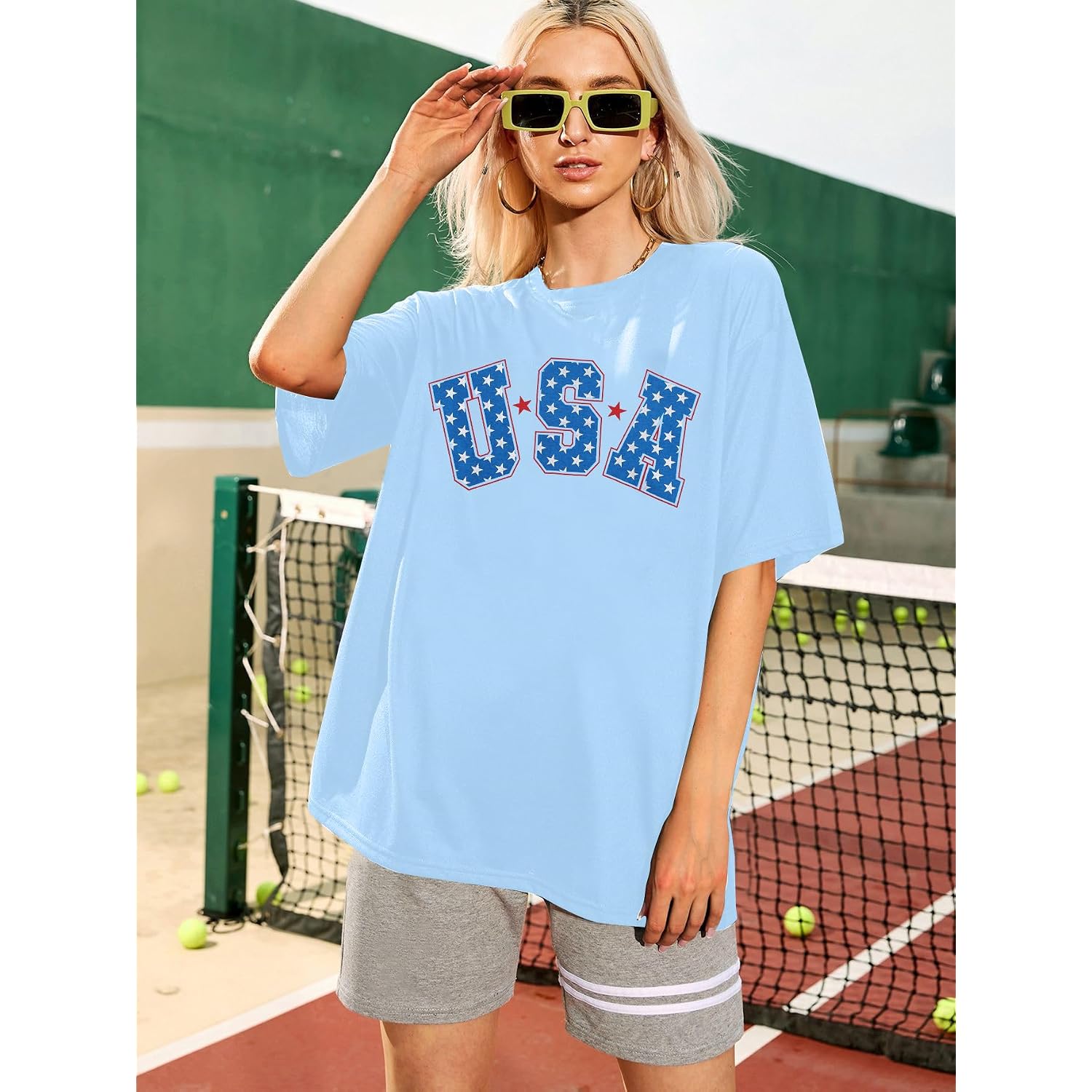 4th of July Shirts USA Shirt: American Flag Shirt Women Oversized - Patriotic Tshirt - USA Stars Stripes Tee Tops