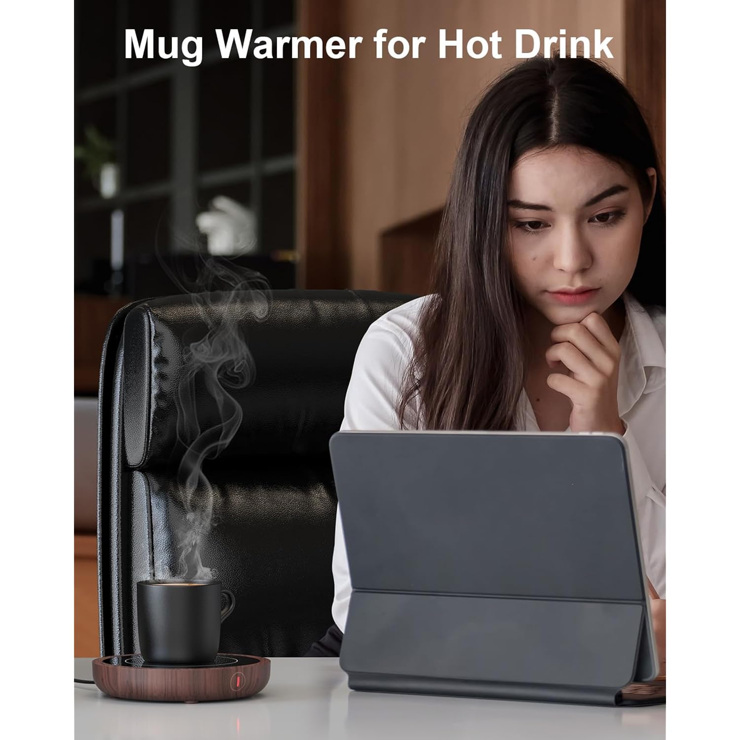 SWEETFULL Coffee Mug Warmer, 36W Electric Cup Warmer for Desk with 3-Temp Settings Advanced Temperature-Controlled Heating Coffee Gifts Accessories for Women Men Milk, Tea, Candle - Wood