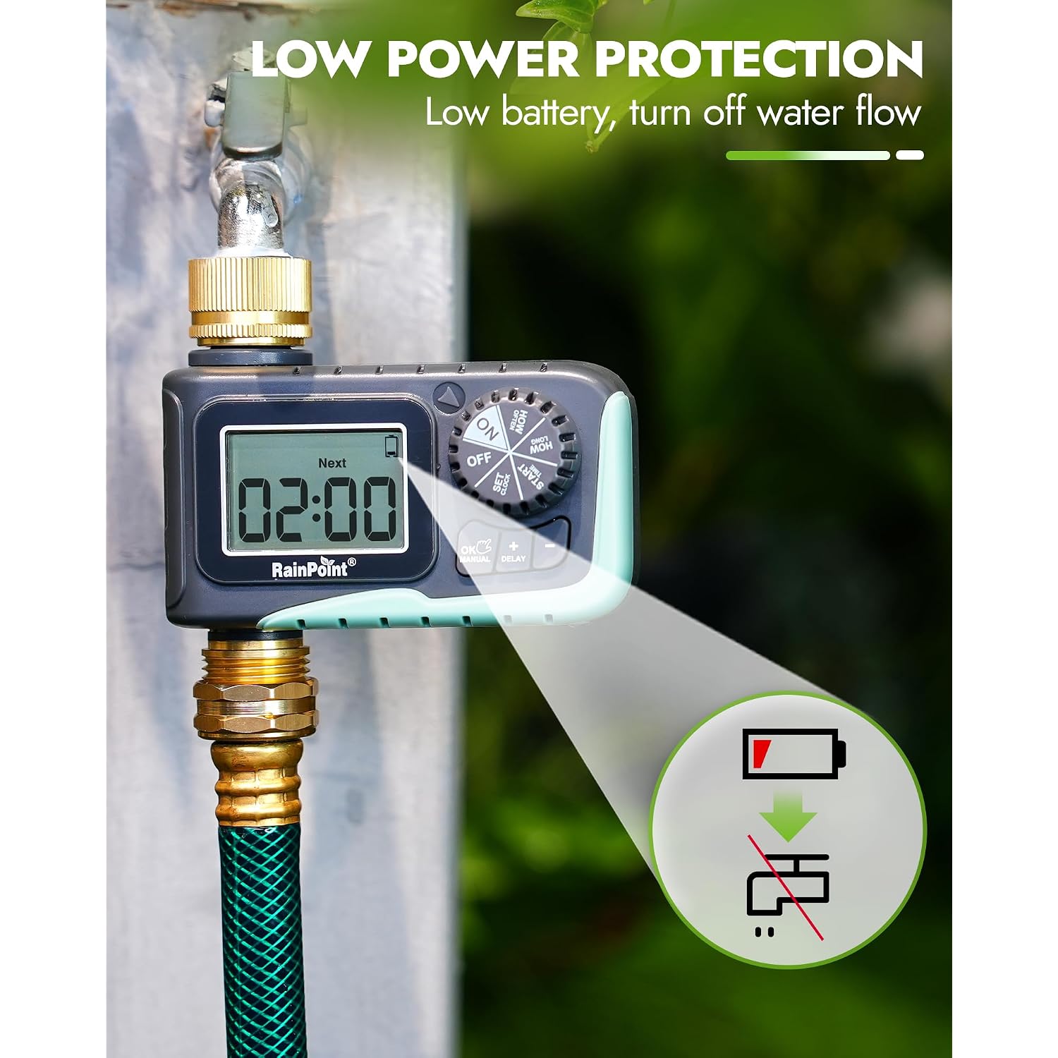 Rainpoint Sprinkler Timer With Brass Inlet & Outlet, Programmable Hose Timer For Garden Soaker Hose, Watering Timer With Rain Delay/Manual Watering System, Digital Drip Irrigation For Yard, Lawn