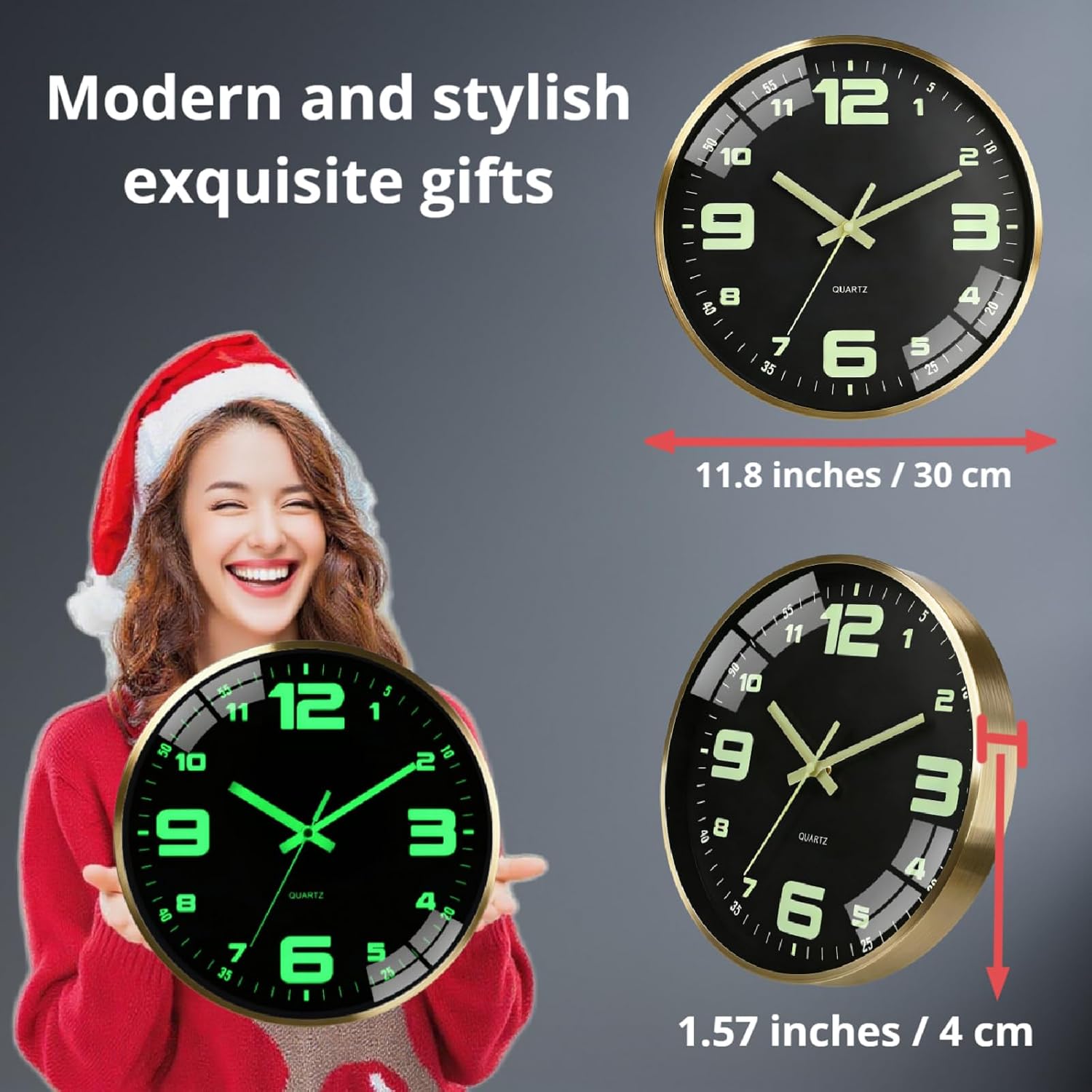 12Inch Wall Clock,Accuratetimekeeping,Easy Toread At Nighttick-Free | Metal Frame Aa Battery Powered Anti-Break Hd Glass Large Numbers Easy To Read Living Room Bedroom Kitchen Office Etc
