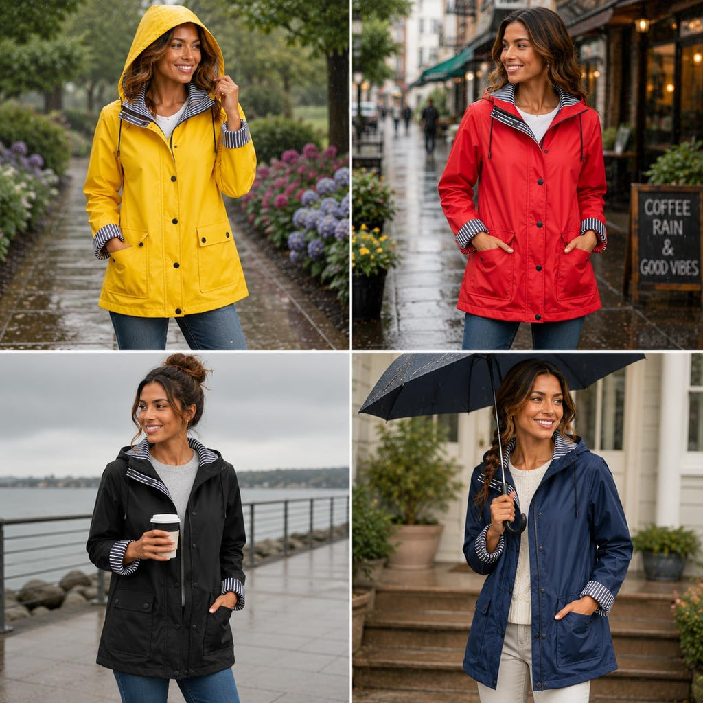 Urban Republic Womens Rain Jacket - Lightweight Insulated Water Resistant Slicker Shell Rain Coat Windbreaker For Women