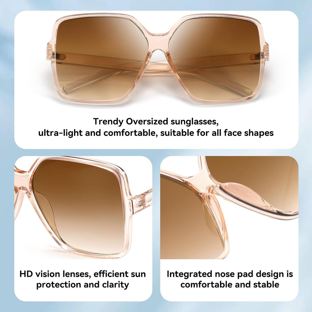 Dollger Oversized Square Sunglasses for Women Big Large Wide Fashion Shades for Men UV Protection Unisex C: Brown Frame Brown Lens