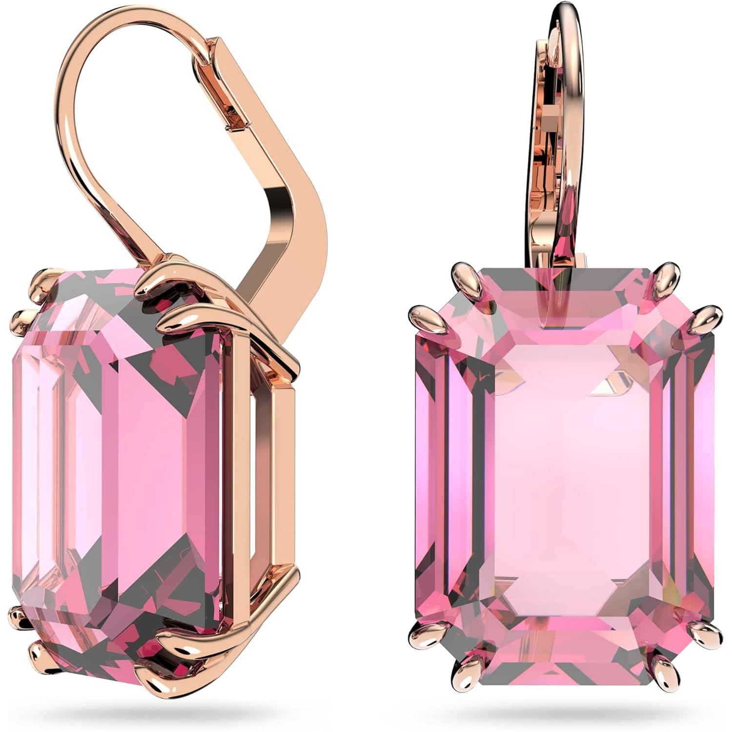 Swarovski Millenia Earrings, Octagon cut crystal, Pink, Rose-gold tone plated