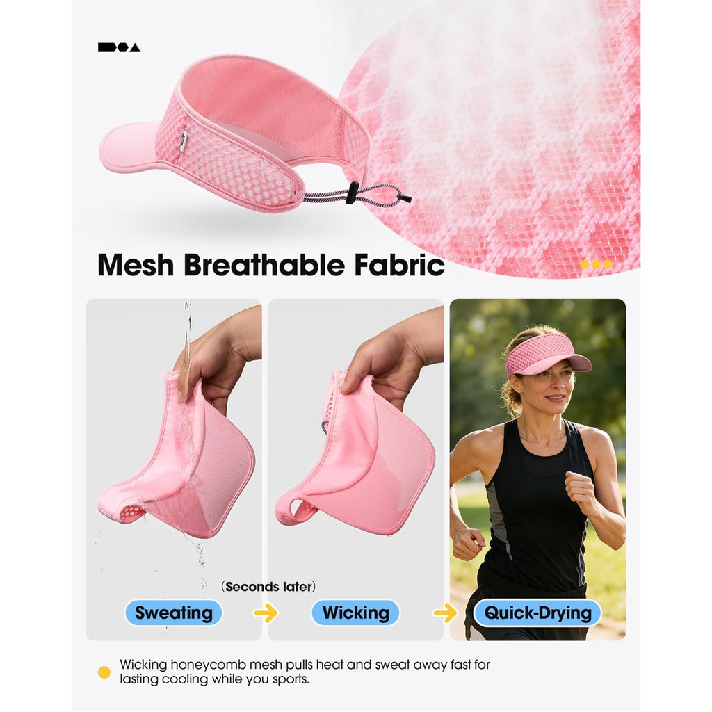 SUNMECI Mesh Breathable Sports Visor - Men Women Adjustable Lightweight Quick Dry Sun Hat for Tennis, Golf, Running