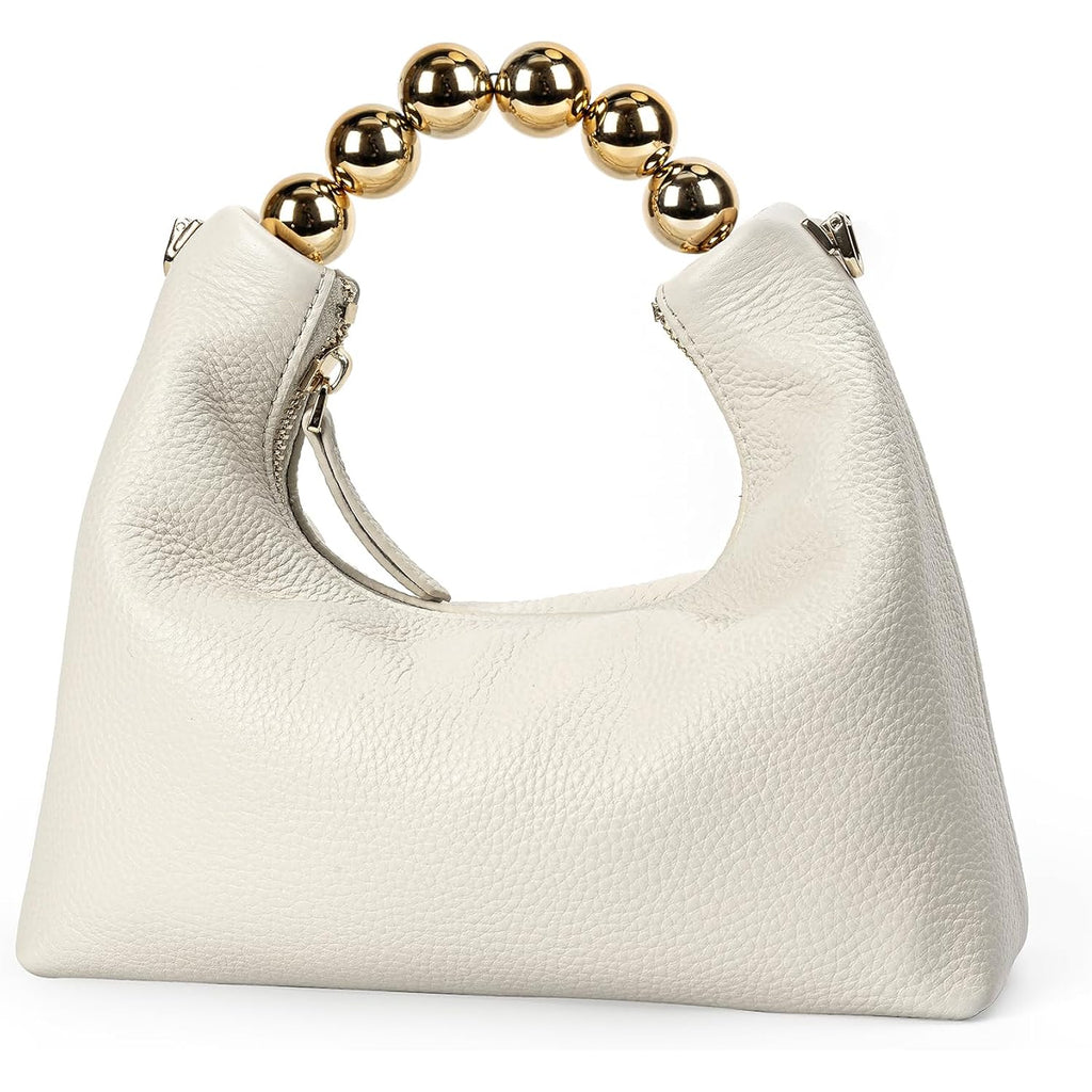 DORIS&JACKY Small Top Handle Clutch Purse for Women, Designer Evening Bag With Pearl Tote Handle and Chain Strap