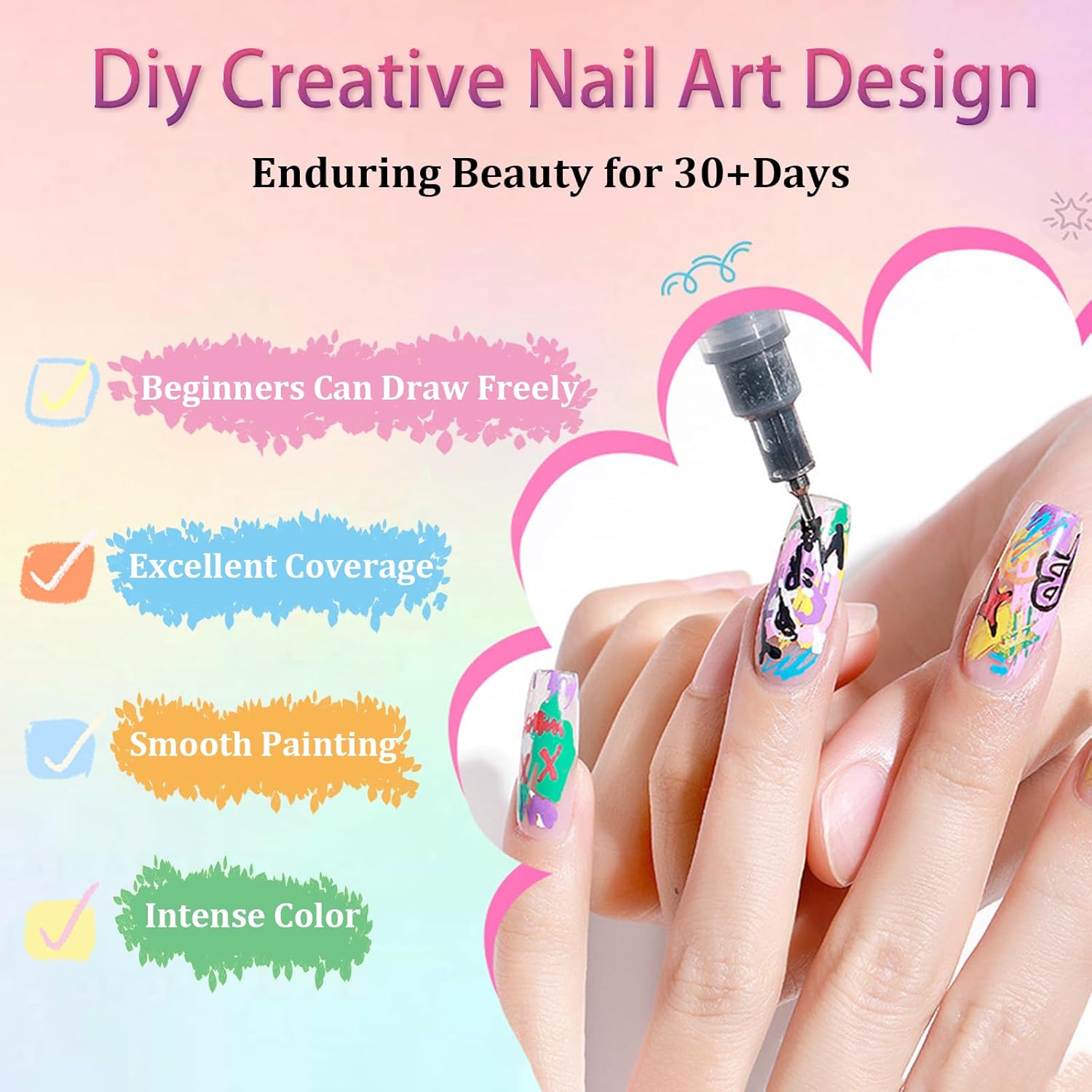 Nail Art Markers Pens Set, 12 Colors Nail Art Markers for Kids Girls Women, Quick-Dry Nail Polish Pens for Painting Nails, Dotting & Drawing Designs
