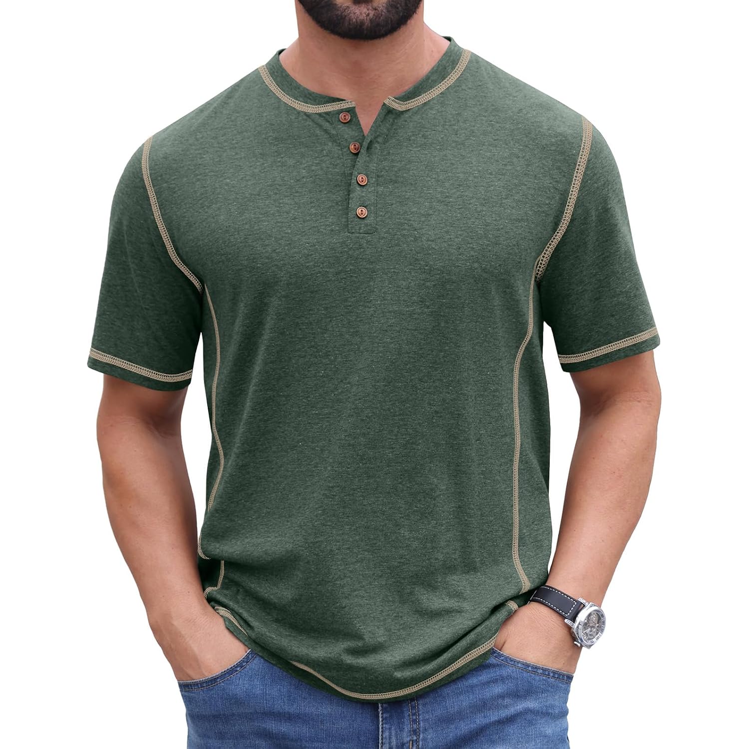 Sailwind Mens Henley Shirts Casual Lightweight Summer T-Shirt Cotton Maverick Short Sleeve