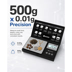 Digital Pocket Gram Scale 500G X 0.01G High Precision With Tray, Weighs Small Food, Jewelry, Ounces, Grains, Lcd Display, Tare Function