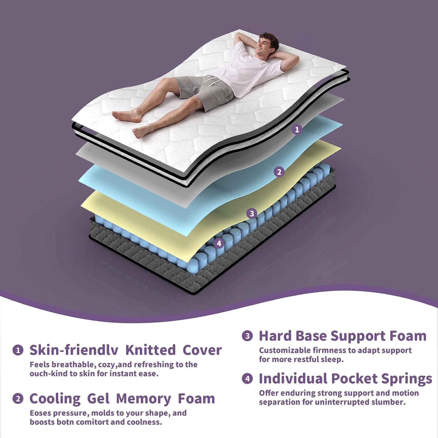 Queen Mattress, 12 Inch Cooling Hybrid Queen Mattress In A Box, Medium Firm With Gel Memory Foam & Individual Pocket Springs, Motion Isolation, Pressure Relief, Certipur-Us