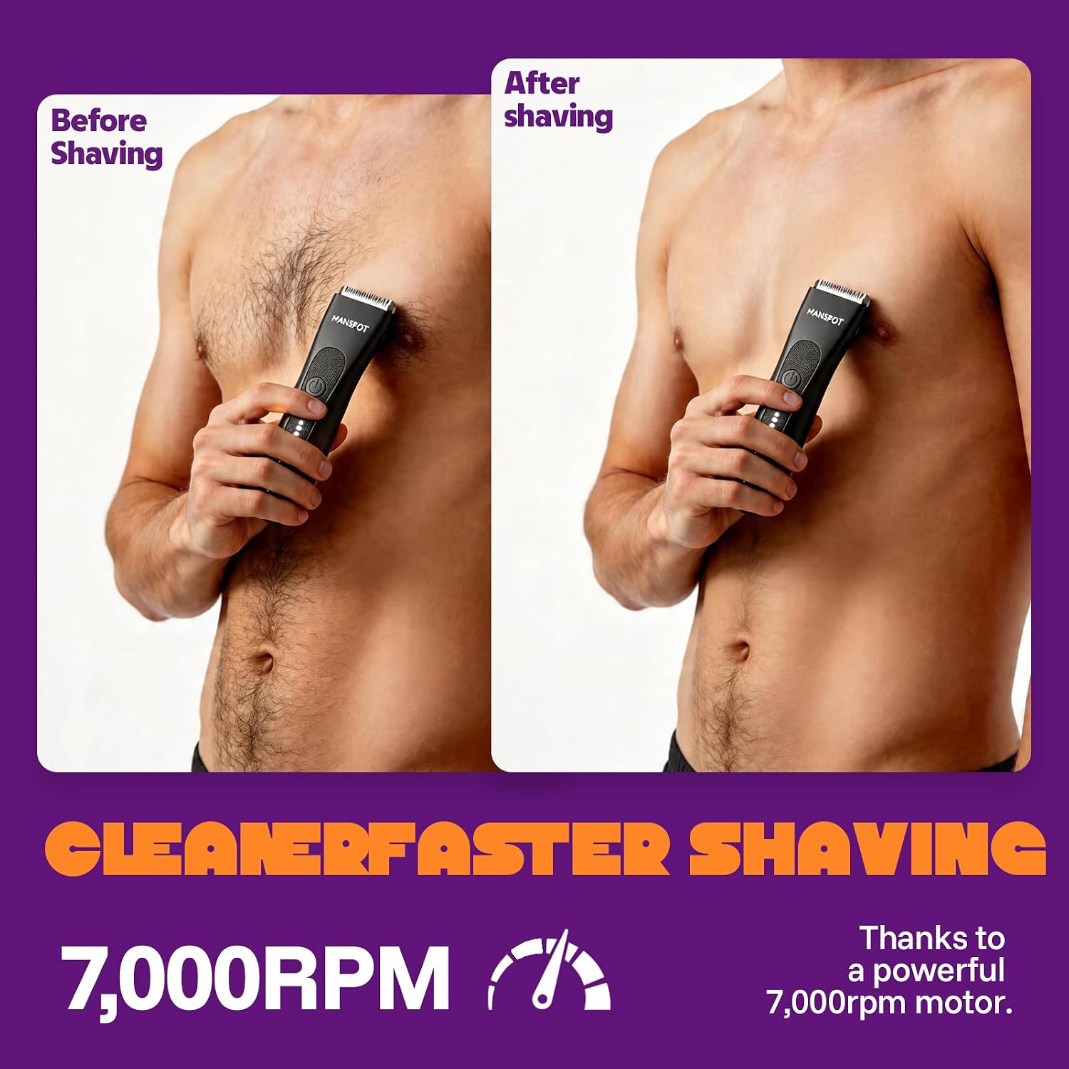 Manspot Manscape Groin & Body Hair Trimmer For Men With Spotglide™ Blade, Electric Ball & Pubic Trimmer Shaver, Replaceable Ceramic Blade, Ipx7 Waterproof Wet/Dry, 90-Min Runtime, 4 Guard Combs