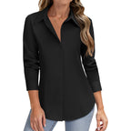 Hotouch Women Button Down Shirts Long Sleeve Stain Shield Dress Shirts Slim Fit Work Blouses Office Business Tops