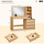 Aitjunz Vanity Desk With Mirror And Lights, 50” Modren Makeup Vanity With 35.43" Mirror And 5 Drawers, Makeup Table With Charging Station For Women And Girls, Bedroom (Natural)