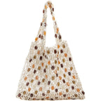 Boho Crochet Shoulder Bag For Women, Colorful Beaded Beach Tote Handbag Lightweight Summer Knit Hobo Purse &Travel Organizer