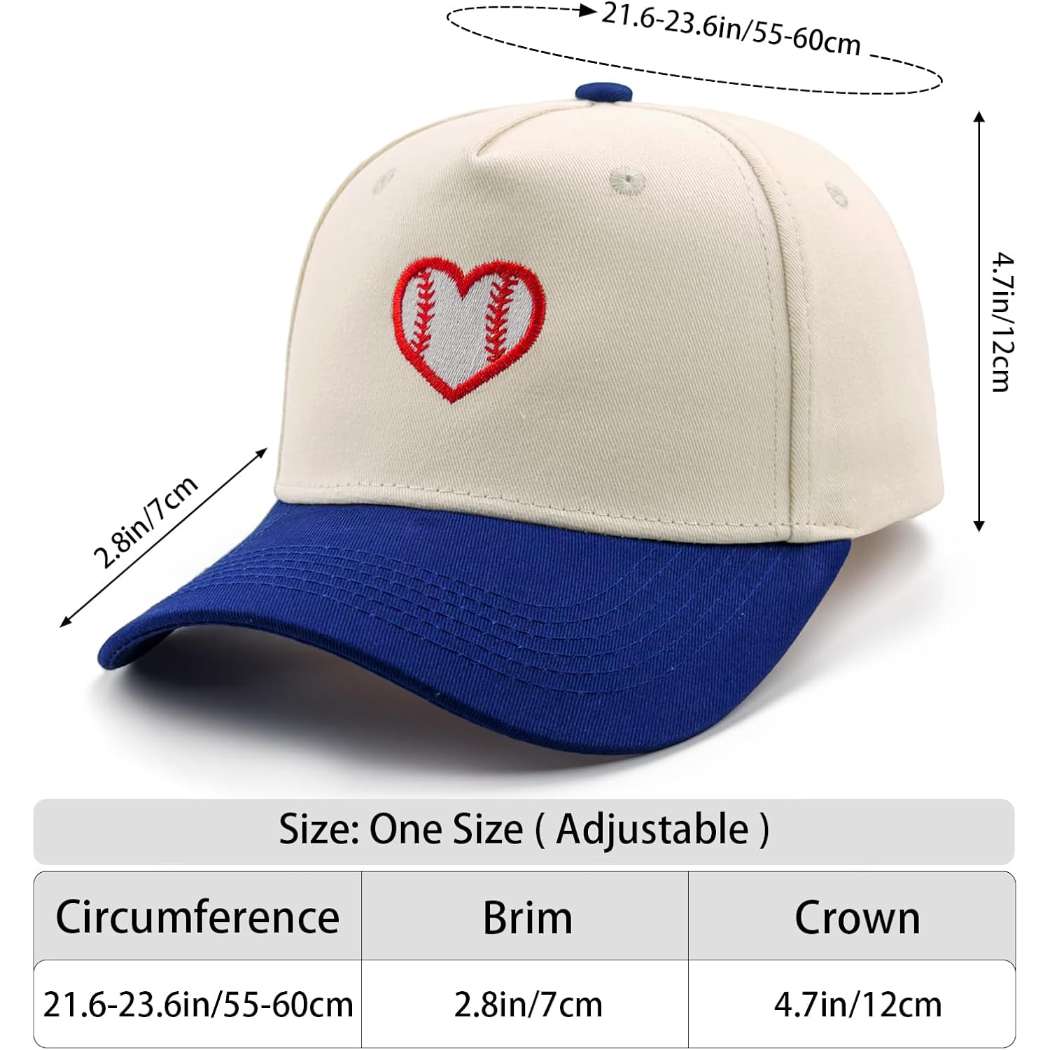 Embroidered Sports Baseball Cap with Love Heart, Two-Tone Adjustable Cotton Trucker Hat for Men Women Gifts Baseball Love Heart - Navy Blue