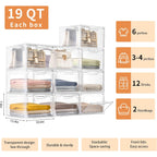 6 Pack Closet Organizers And Storage,Clear Stackable Plastic Storage Bins With Lids Magnetic Doors,Clothes Organizers And Storage,Plastic Craft Containers For Wardrobe Kitchen Bathroom Office
