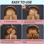 Teenitor 4Pcs Pony Hair Tail Tools, 2 Pairs Hair Loop Styling Tool Hair Flipper Pull Through Tool, French Braiding Hair Tool Hair Accessories For Women Girls, Loop Hair Tool, Light Blue/Light Pink