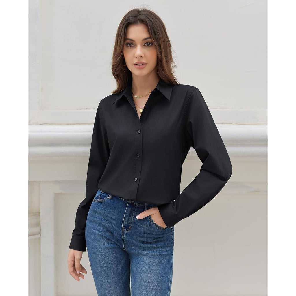 Button Down Shirts for Women Dress Shirt Cotton Long Sleeve Collared Shirt Business Work Office Blouse Top