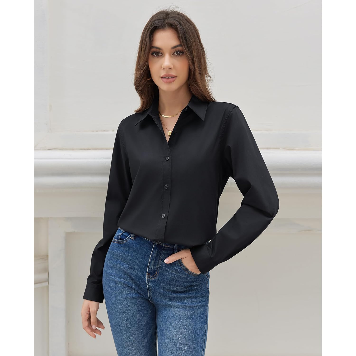 Button Down Shirts for Women Dress Shirt Cotton Long Sleeve Collared Shirt Business Work Office Blouse Top