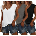 3 Pack Womens Cap Sleeve Tops V Neck T Shirts Summer Spring Outfits Beach Vacation Fashion Tee Blouse Workout Clothes