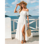 Zesica Women'S Boho Off Shoulder Wedding Guest Dress 2026 Summer Side Split Flowy A Line Long Maxi Dresses With Pockets