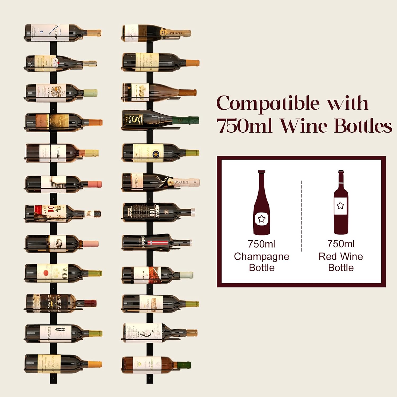 X-Cosrack 12 Bottle Wall-Mounted Wine Rack, Detachable Storage Organizer Used As One Or Four, Diy Wall Hanging Bottle Holder, For Dining Room, Bar, Wine Cellar