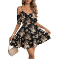Soly Hux Women'S Boho Floral Print Cold Shoulder Dress Short Sleeve Ruffle A Line Vacation Elegant Mini Dresses