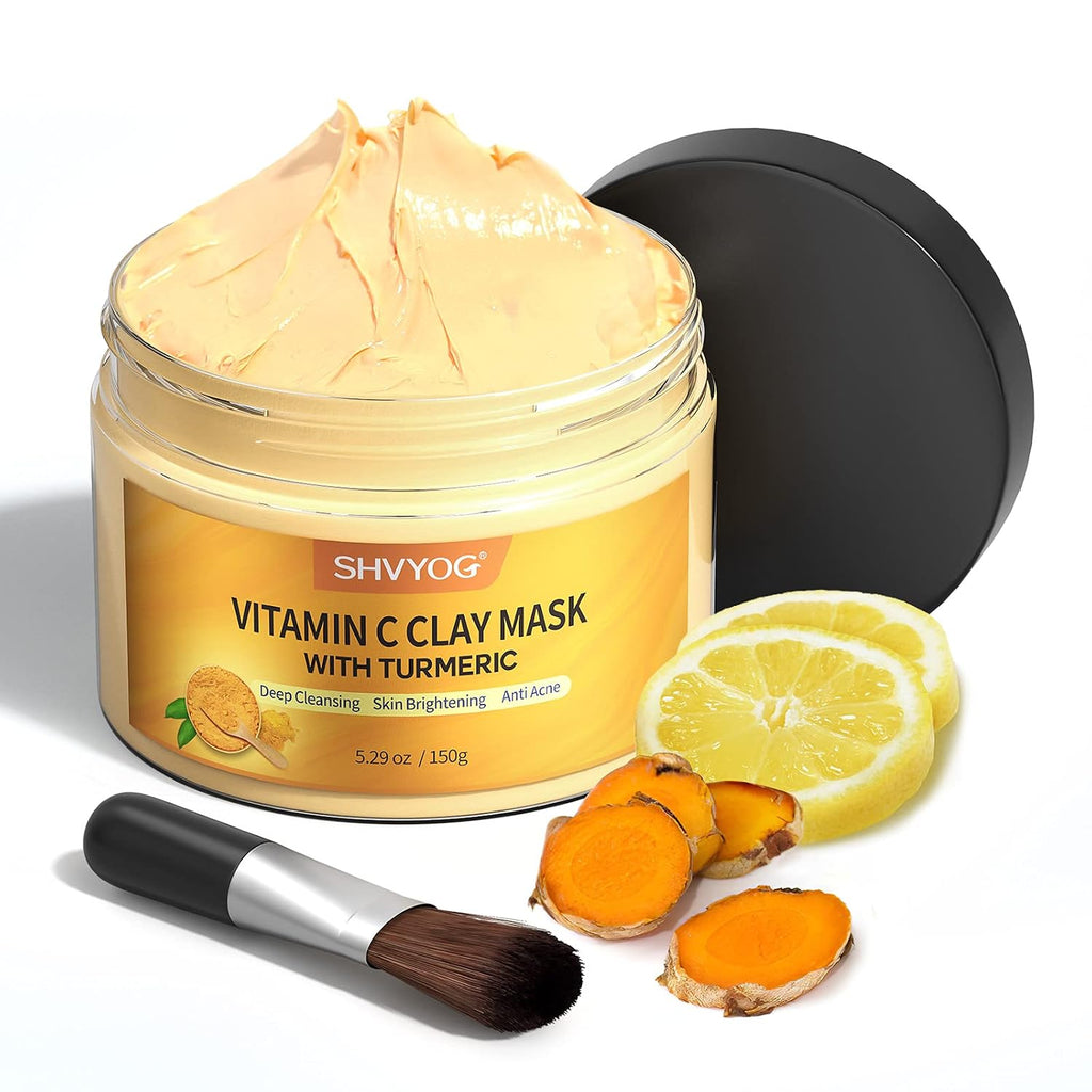 Shvyog Turmeric Vitamin C Clay Mask With Kaolin Clay For Dull & Blemish-Prone Skin, Deep Cleansing Facial Mask, Face Masks Skincare For Controlling Oil And Refining Pores 5.29 Oz 150G
