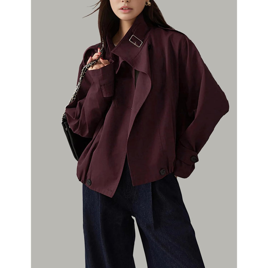 Megfie Jackets For Women Trendy Vintage Trench Coat Turtleneck Crop Jackets With Pockets