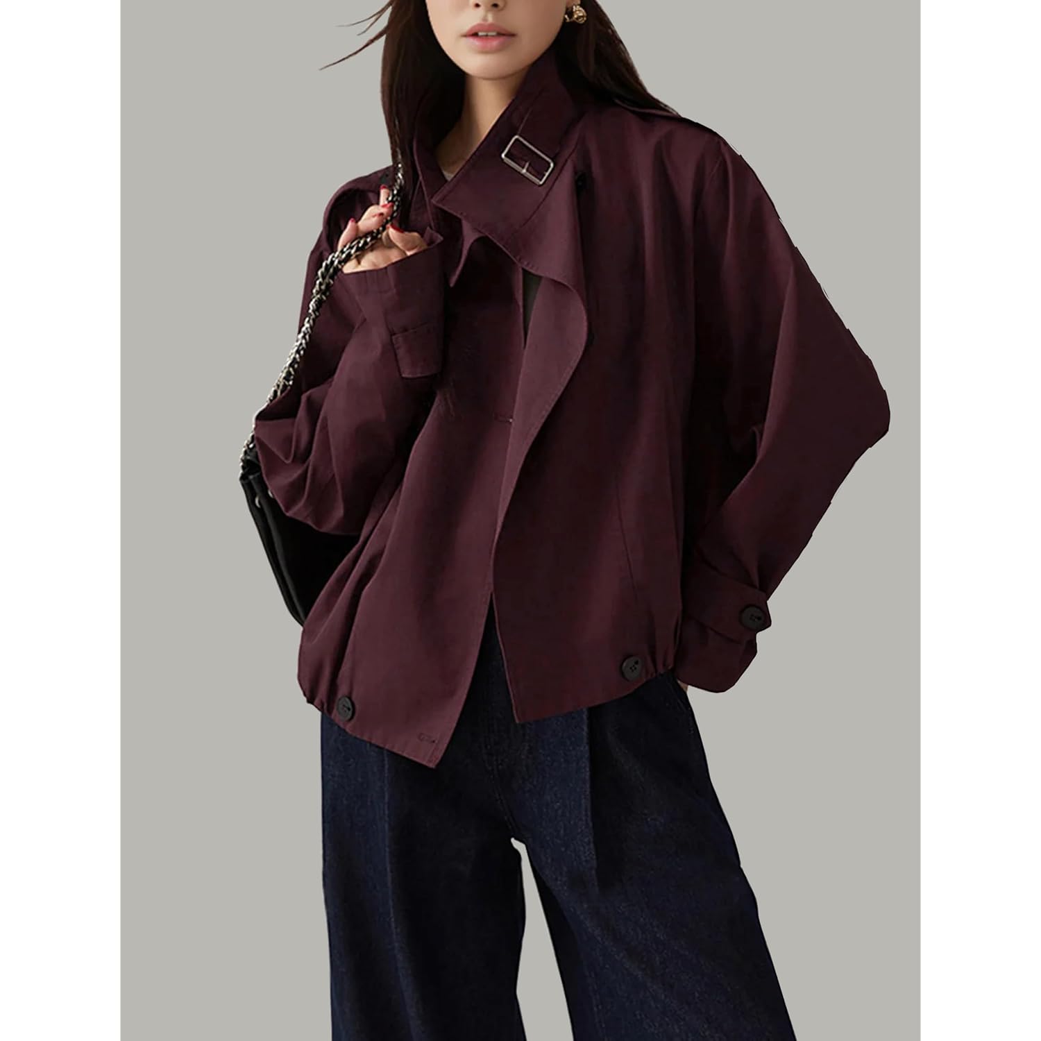 Megfie Jackets For Women Trendy Vintage Trench Coat Turtleneck Crop Jackets With Pockets
