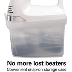 Hamilton Beach 6-Speed Electric Hand Mixer With Easy Clean Beaters | Traditional Beaters | Dough Hooks | Whisk | Snap-On Storage Case | 275 Watt Motor | White | 62636J