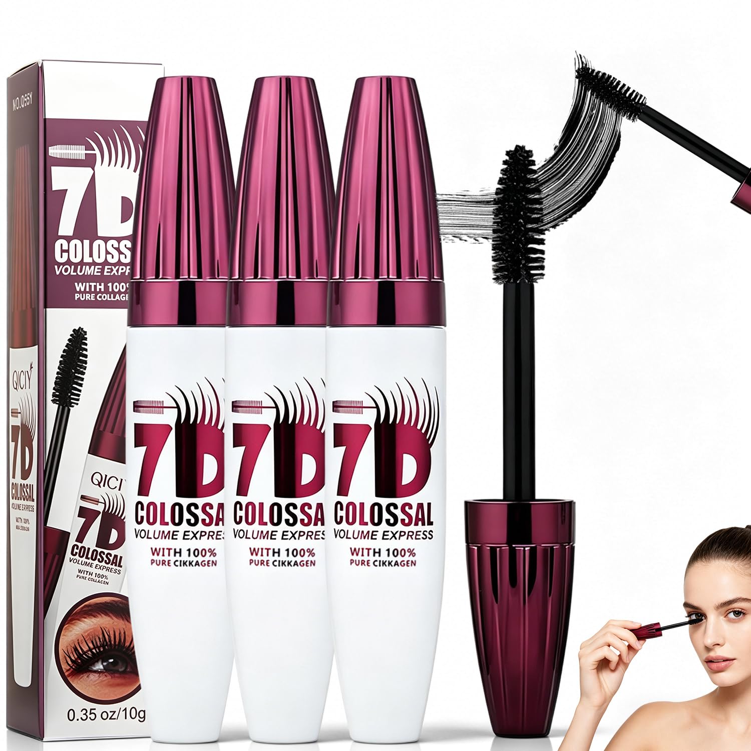 3Pcs 7D Waterproof Volume Mascara, Black Lengthening Thickening Fiber Lashes Mascara, Smudge-Proof Long Lasting Curling Volumizing Eye Makeup for Women Girl,Natural & Buildable Fuller Look