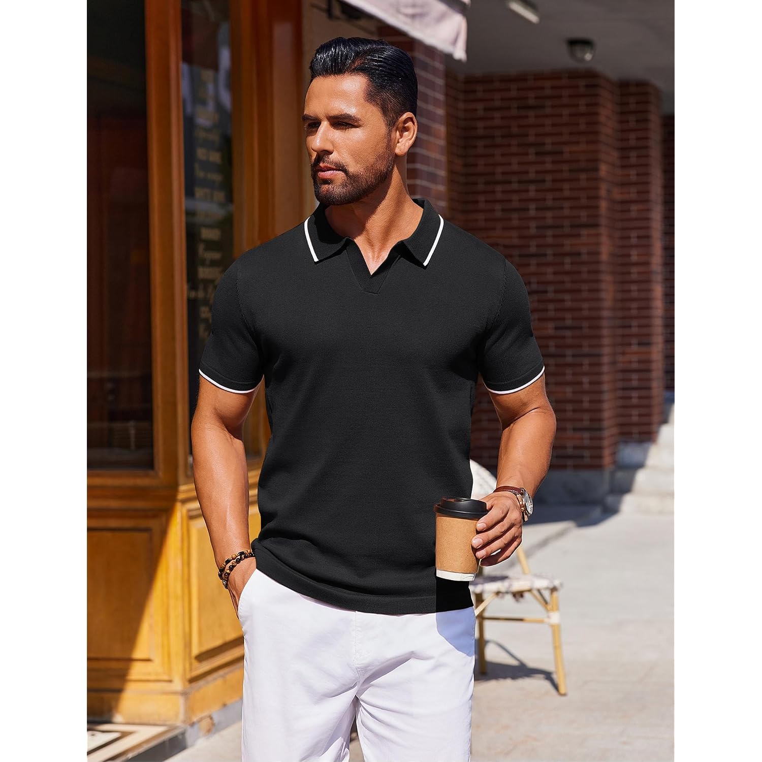 Coofandy Mens Polo Shirts Short Sleeve Casual Knit Polo Shirt Vintage Golf T Shirts Old Money Tops