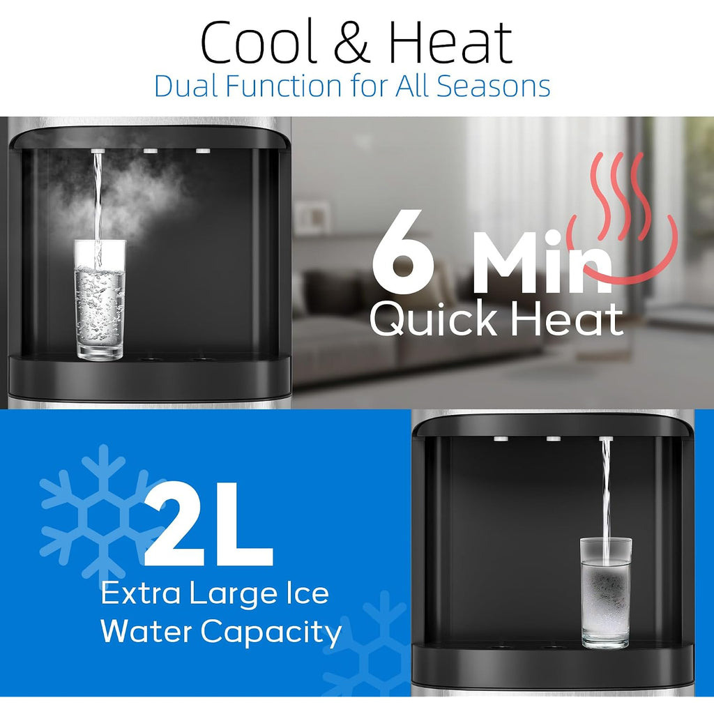 Bottom Loading Water Cooler Dispenser For 3-5 Gallon Bottles, 3 Temperature - Hot, Cold & Room Water With Child Lock, Ideal Design For Home & Office, Satin Silver