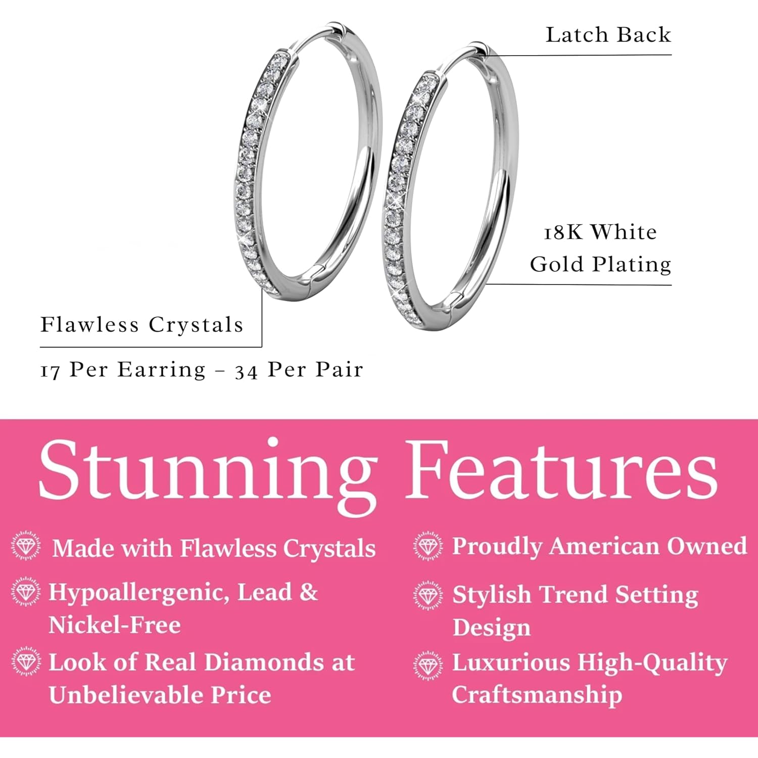 Cate & Chloe Bianca 18K Gold-Plated Hoop Earrings | Dainty Jewelry for Women | Round Cut Simulated Diamond Crystals | Sparkling Small Hoops | Mother's Day, Birthday Gift for Her