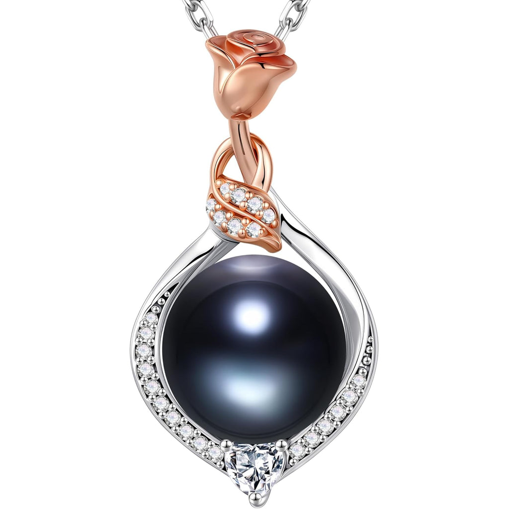 Iefil Mothers Day Gifts for Wife Mom - 10-11mm Freshwater Pearl Necklace, Rose Flower Pearl Necklace, Anniversary Jewelry Gifts for Women Wife Mom Girlfriend Her, 925 Sterling Silver